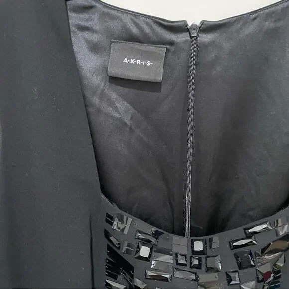 AKRIS Black Dress Size 16 Square Neck Knee Length Stud Embellishments MSRP $2500 - Picture 12 of 13